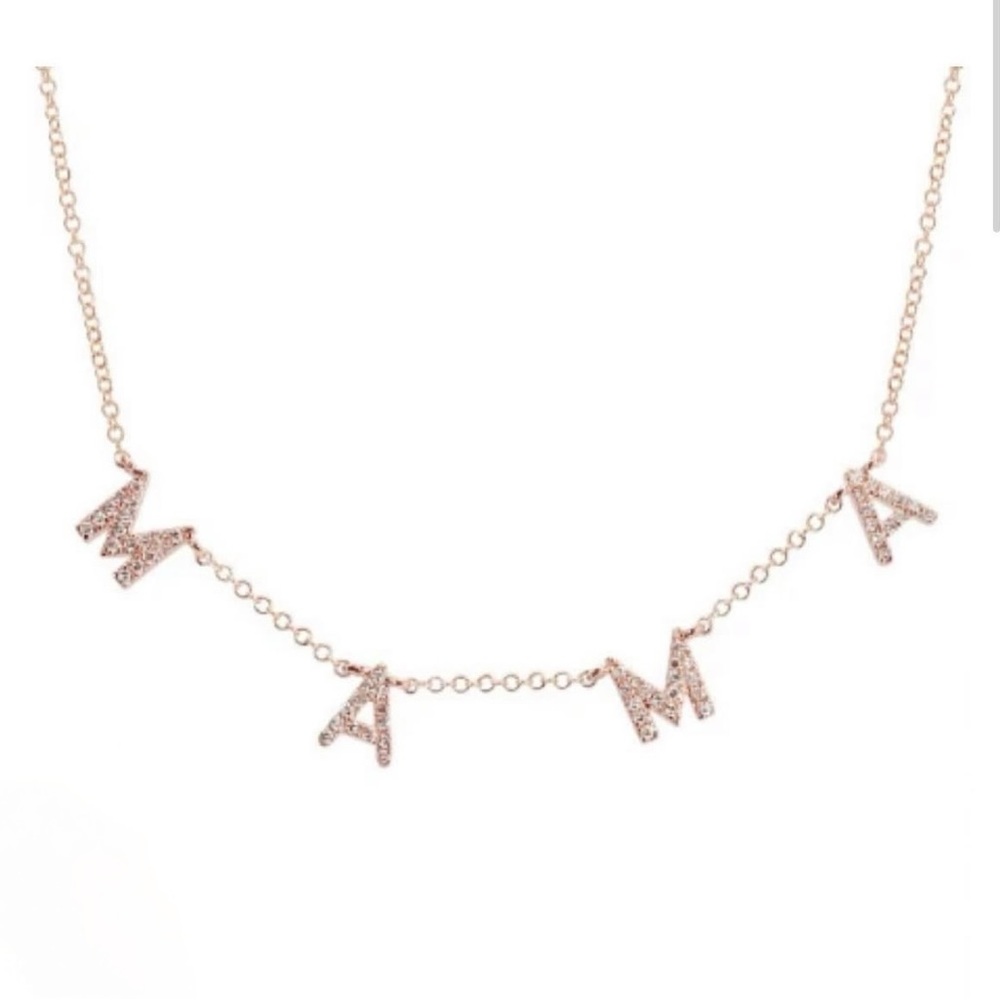 NOGAMA Jewelry- 14K Gold 'MAMA' Necklace with Pavé white diamonds